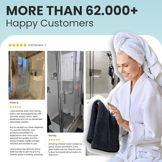 Shiny Wipes XL Drying Towel, the Original, Ultra Absorbent Twisted-Loop Design, Streak-Free Drying Towel, Shiny Wipes Shower Cleaning Cloths (7 Towel)