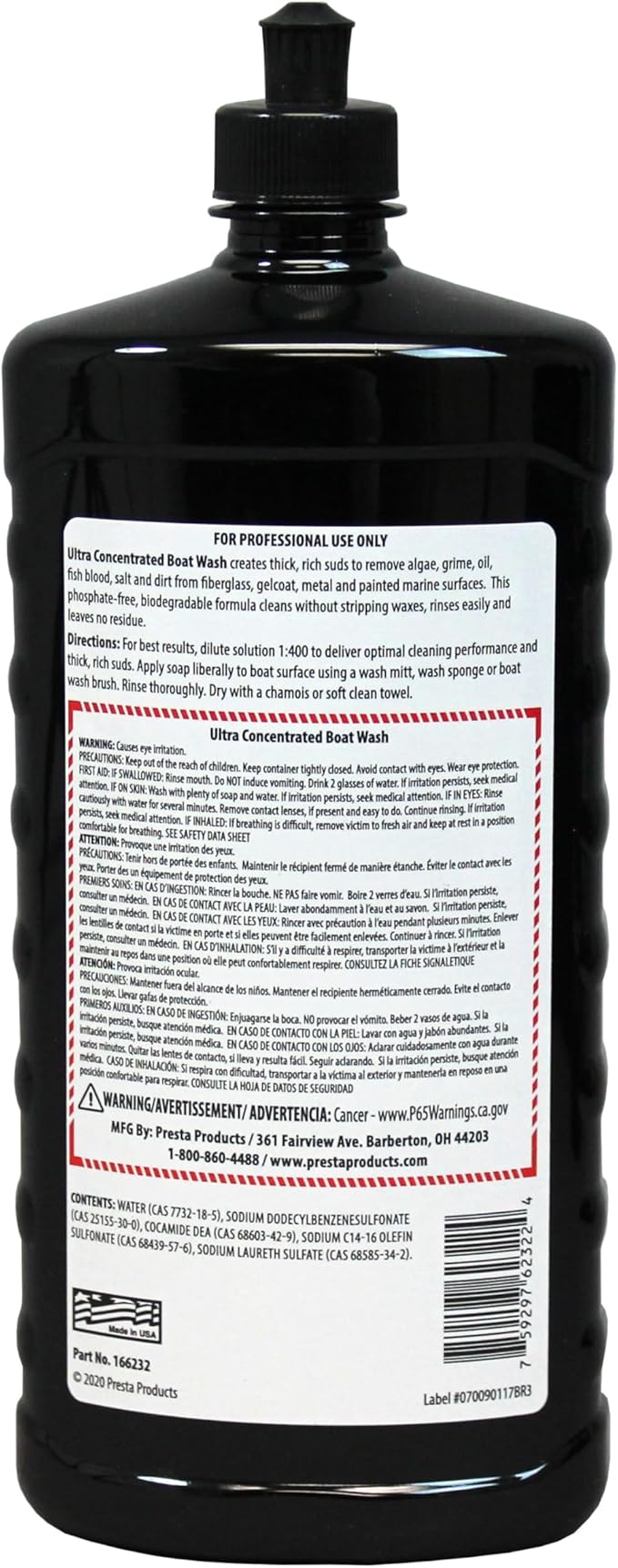 Presta Ultra Concentrated Boat Wash - Powerful Boat Wash Formula Perfect for Fiberglass, Gelcoat & Marine Finishes/Cleans Dirt, Grime, & Water Lines/Safe for Use in Marina / 32oz (166232)
