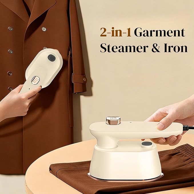 Mini Travel Steamer Iron for Clothes, 2-in-1 Dry & Steam Iron, Fast Heat Portable Garment Steamer, Flat & Vertical Ironing, Precision Tip, Lightweight Compact for Travel & Dorm