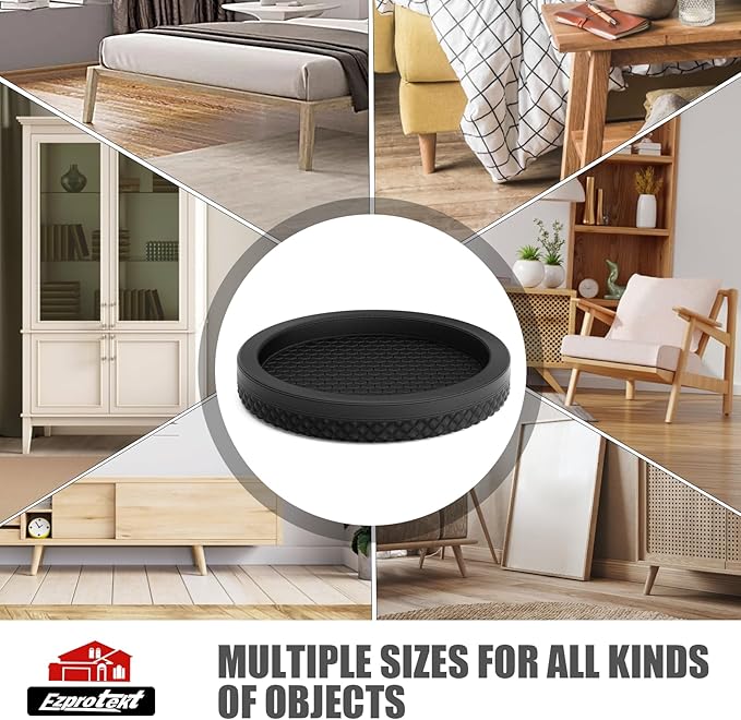 Ezprotekt Non Slip Furniture Pads, 8 Pcs 2.5" Anti Skid Rubber Furniture Caster Cups, Anti-Slip Furniture Coasters for Hardwood Floors, Anti Slide Floor Protectors for Bed Couch Stoppers (Black)