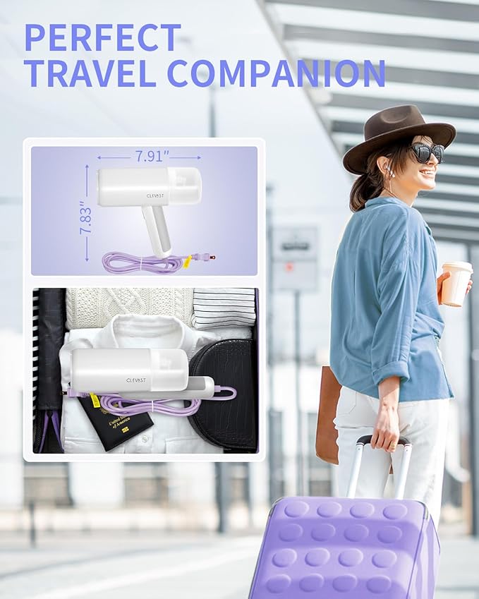 CLEVAST Handheld Steamer for Clothes, Foldable Travel Steamer with Portable Size, 20 Second Fast Heat-up, 1200W Garment Steamer -150ml Fabric Wrinkle Remover with Brush for Home and Office, 120V Only