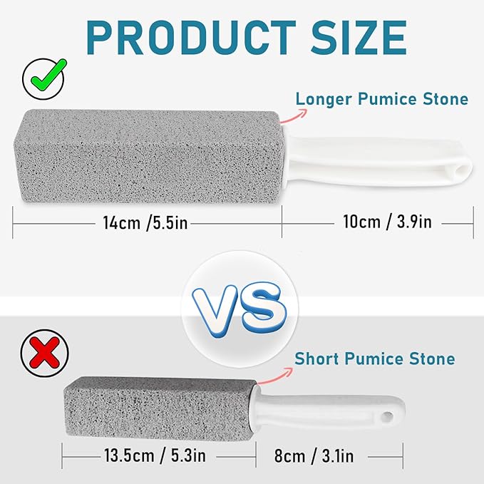 ddLUCK 2 Pack Pumice Cleaning Stone with Handle, Toilet Bowl Cleaner Toilet Brush with Non-Slip Long Plastic Handle for Kitchen/Bath/Pool/Household Cleaning