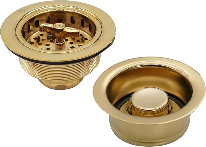 Westbrass D2155-01 Wing Nut Style Large Kitchen Basket Strainer with Waste Disposal Flange and Stopper, Polished Brass