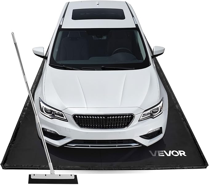 VEVOR Containment Mat, 8 ft 6 in x 20 ft, Non-Slip PVC Garage Floor Mat with a Cleaning Squeegee, Heavy Duty Durable Waterproof Protection from Snow, Rain and Mud for Cars SUVs Trucks Parking, Black