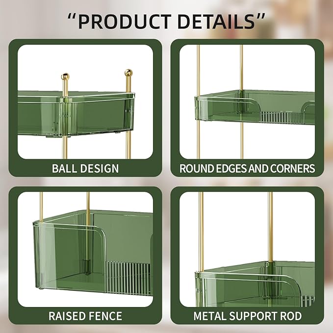 3 Tier Bathroom Organizer Countertop Makeup Perfume Tray Skincare Organizer for Bathroom Dresser Vanity (Green)