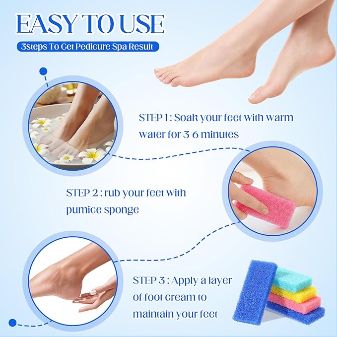 Batiyeer 300 Pcs Pumice Stone Bulk for Feet Scrubber Dead Skin Disposable Foot Pumice Foot Shower Scrubber for Heel Cuticle Callus Remover Bath Spa (Blue, Sky Blue, Pink, Yellow)
