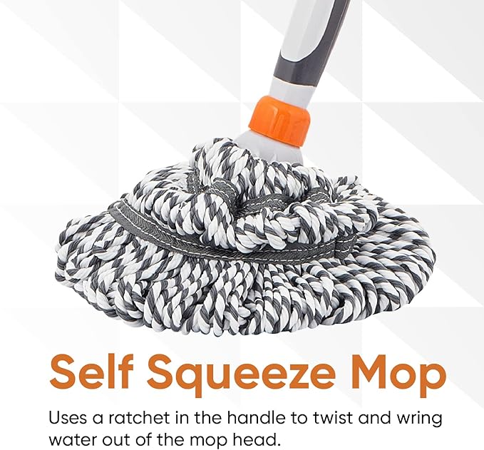 Superio Twist Mop Self Wringing Mop with Scrubber Microfiber Mop for Hardwood, Tile, Laminate Floors -Grey