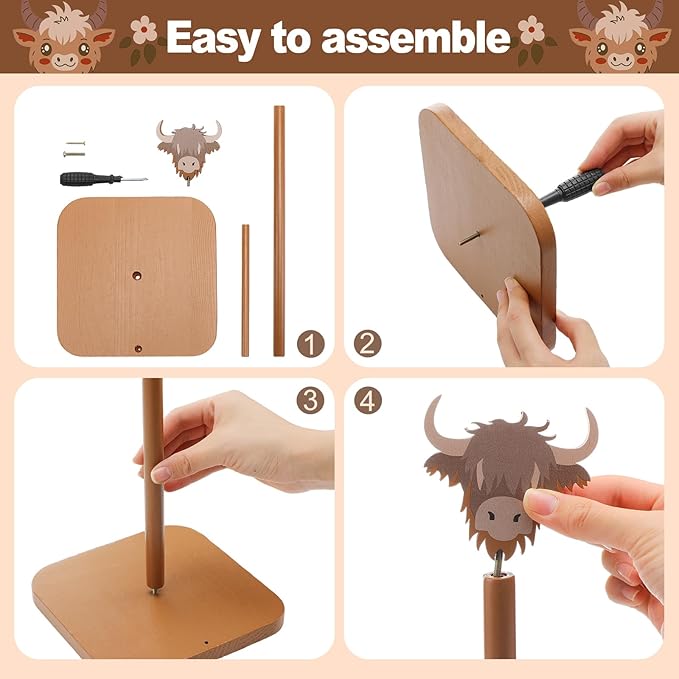 Leinuosen Brown Paper Towel Holder Cute Highland Cow Wooden Paper Towel Holder Brown Bathroom Countertop Accessories Kitchen Stand Organizer Standing Apartment Decor Housewarming Gift