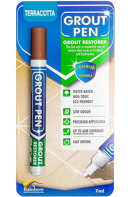 Grout Pen Tile Grout Paint Marker: Waterproof Tile Grout Paint Pen Colorant, Grout Shine Touch Up & Renew - Terracotta, Narrow 5mm Tip (7mL)
