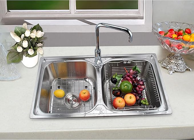Sink Protector Grid 13.7"x11.6"X1", Stainless Steel Sink Protectors for Kitchen Sink with Center Drain Hole, Rust-Resistant Metal Sink Protector with Sink Strainers (Center Drain/Set 1)