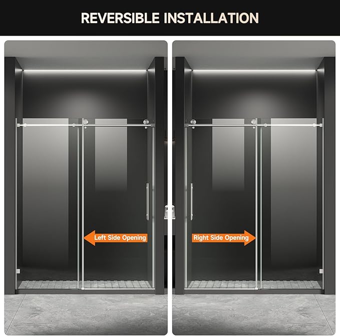 Frameless Shower Door, 44-48" W x 76" H 8mm Single Sliding Shower Door with 5/16" Clear Tempered Glass, Bathroom Glass Door for Walk-in Shower, Brushed Nickel