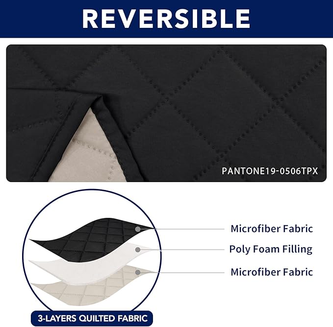 PureFit Water Resistant Reversible Sofa Covers for Reclining Sofa 2 Seat - Non Slip Split Recliner Couch Cover for Double Recliner, Washable Furniture Protector for Kids, Dogs (2 Seat, Black/Beige)
