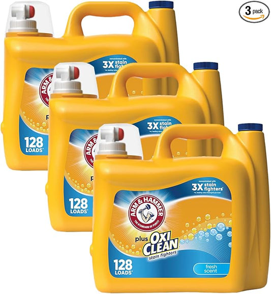 Arm & Hammer Liquid Laundry Detergent, Fresh Scent | OxiClean Formula | 128 Loads | 166.5 Fl oz | Pack of 3
