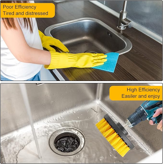 Drill Brush Attachment Power Scrubber Cleaning Kit Multi Purpose Drill Brush Set Drill Scrubber Brush Kit Cleaning Brushes for Drill Bathroom Surfaces Tub Grout Shower Kitchen (Yellow, 12 Pcs)