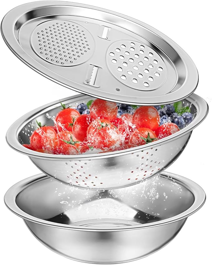 PRETYZOOM Multifunctional Draining Basket Kitchen Colander for Vegetable Fruit Salad Stainless Steel Basin Strainer