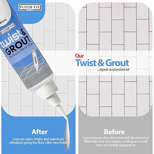 Floor-Fix Pro - Twist & Grout Repair Kit - Premixed & Waterproof Fast Tile Grout Reviver - Bathroom, Shower, Kitchen (Beige, 8.8 Fl Oz)