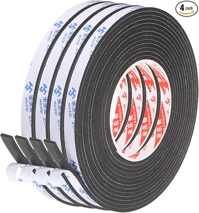 PATIKIL 4Roll Sponge Rubber Foam Tape, 3/8" W x 1/8" t x 16.4ft l Self-Adhesive Foam Insulation Tape Weather Stripping for Window Door Soundproofing Weatherstrip AC Seal Strip, Black