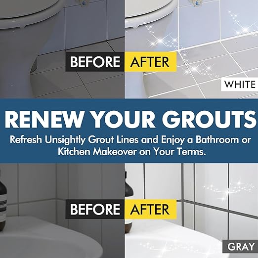 Tile Grout Repair Kit, 2 Pack Grout Filler - Fast-Drying Grout Paint, Restore & Refresh Tile Joints for Bathroom, Shower, Kitchen & Floor Tiles - Grey