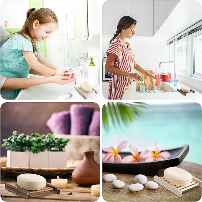 Rtteri 120 Pieces Bamboo Wood Soap Dish Tray Bathroom Wooden Soap Holder Handmade Bathtub Shower Dish Accessories for Home Bathroom Kitchen Sponge Scrubber