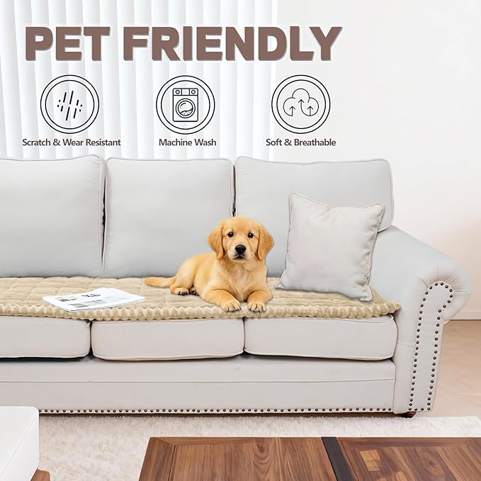 Waterproof Couch Cover for Dogs Washable,Non Slip Fuzzy Durable Couch Covers for 3 Cushion Sofa Pet Friendly Sofa Cover Dog Thick Soft Slipcovers Protector Couches Mat Bed (Brown, 27.6" x 59.06")
