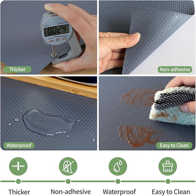 Shelf Liners 18 inch x 20 ft Kitchen Cabinets Liner Non-Stick Drawer Mats EVA Protector Shelving Cupboard Lining (Gray, 18 inch x 20 ft)