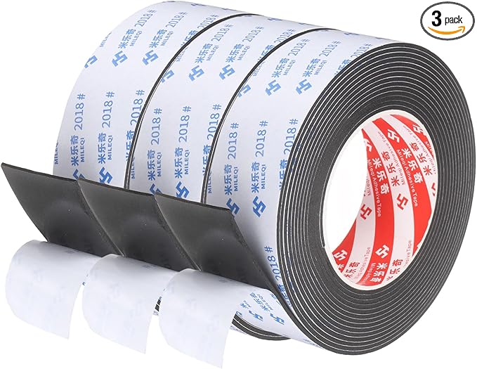 PATIKIL 3Roll Sponge Rubber Foam Tape, 1 3/4" W x 5/64" t x 16.4ft l Self-Adhesive Foam Insulation Tape Weather Stripping for Window Door Soundproofing Weatherstrip AC Seal Strip, Black