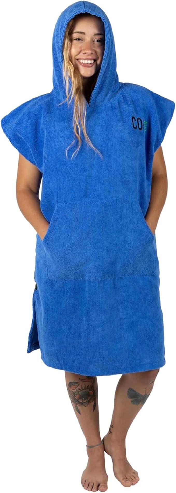 COR Surf Poncho Changing Towel Robe with Hood and Front Pocket | Thick Quick Dry Microfiber Wetsuit Poncho Towel for Surfing Beach Pool Swim (Medium-Blue)