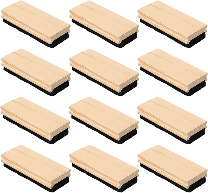 Felt Campus Style Erasers, Cleaner Dusters Felt Chalkboard Eraser for Kids Wood Chalk Eraser for Chalkboard Cleaners Dusters for Markers White Black Boards Paint School Students Teachers (12)