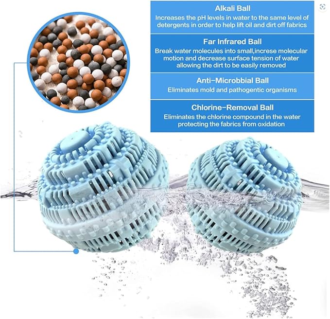 4pcs Laundry Ball - Natural Non-Chemical Detergent Laundry Balls for Washing Machine - Eco Friendly Wash Ball & Detergent Alternative for 2000