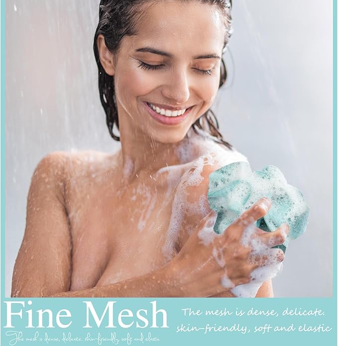 CHENGU 80 Pcs Loofah Sponge Bath Pouf - Bulk Shower Puff for Body Wash - Exfoliating Mesh Scrubber for Baby, Women, Men - 20g (Plain Colors)