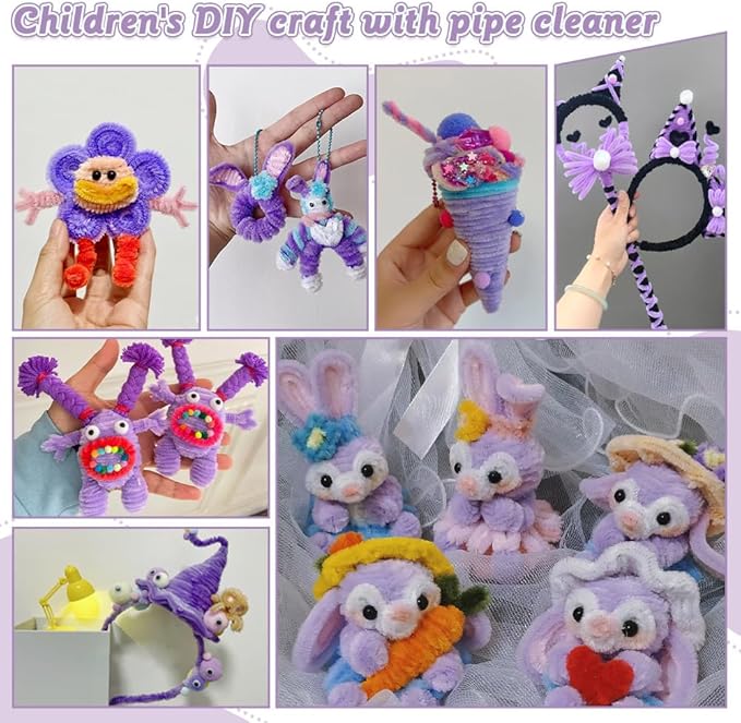 620 Pieces Purple Pipe Cleaners Craft Set, 600 Pcs Chenille Stems with 20 Pcs Flower Stems, Craft Supplies Bulk for DIY Art and Craft Projects Creative Gift Wrapping Party Decorations(Purple Series)