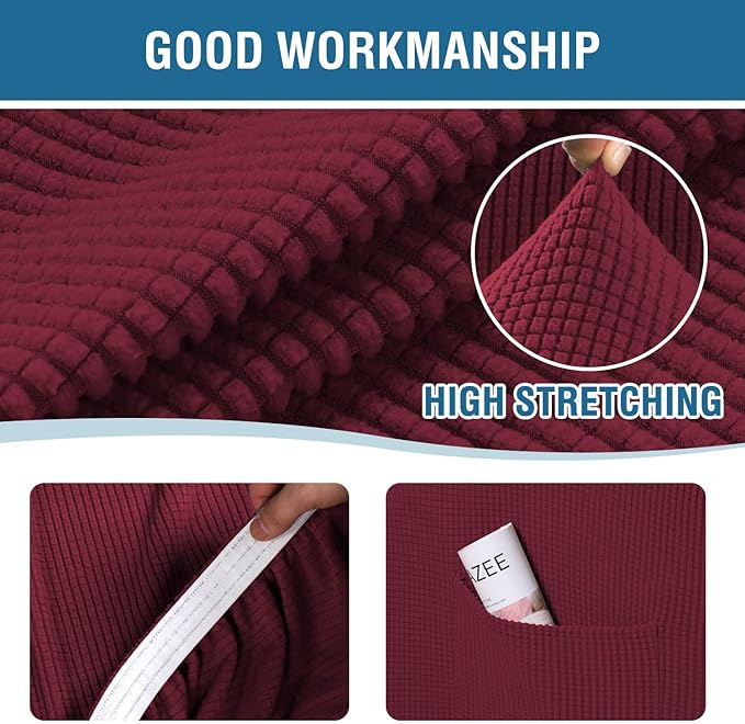 H.VERSAILTEX Multi-Pieces Sofa Covers Stretch Couch Covers Form Fitted Seats and Back Cushions Covers (2 Seat Covers Plus 2 Back Cusion Covers, Bonus 2 Armrest Covers), Burgundy