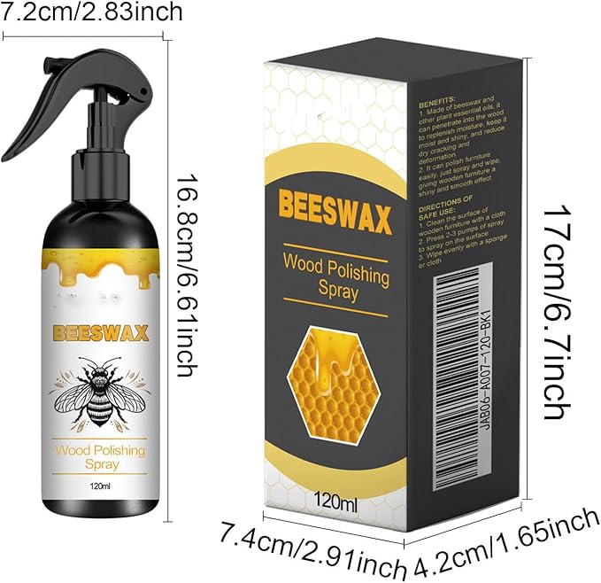 Natural Beeswax Care Spray & Restorer,120ml,Beeswax Cleaner Spray for Floors and Furniture,Polish and Cleaner Protective Conditioning Formula,Non-Toxic & Eco-Friendly (2PCS)