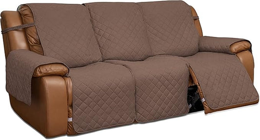 Easy-Going Recliner Sofa Cover, Reversible Couch Cover for 3 Seat Recliner, Split Sofa Cover for Each Seat, Furniture Protector with Elastic Straps for Kids, Dogs, Pets(3 Seater, Brown/Beige)