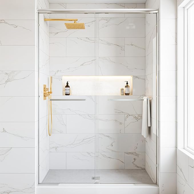 Glass Shower Door 50-54" W x 72" H Semi-Frameless Double Sliding Bathroom Shower Doors with 1/4 inch Clear Tempered Glass for Walk-in Shower, Chrome