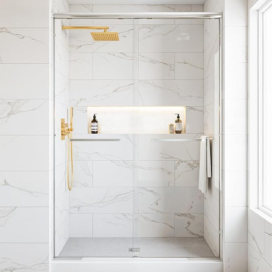 Glass Shower Door 50-54" W x 72" H Semi-Frameless Double Sliding Bathroom Shower Doors with 1/4 inch Clear Tempered Glass for Walk-in Shower, Chrome