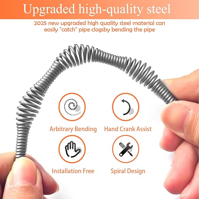 Drain Snake Auger (33 Feet), Plumbing Snake Drain Hair Clog Removal Tool, Heavy Duty Sink Unclogger Drain Cleaner Tool for Bathroom Kitchen Tub Shower with Gloves