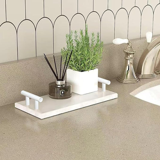 Guest Towel Holder Tray for Bathroom,Marble Slab with Handles -Napkin Holder for Kitchen - Bathroom Tray (White,Small)