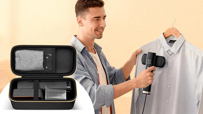 Steamer for Clothes Case Compatible with Sundu Portable 2-in-1 Steamer & Iron. Handheld Travel Iron Carrying Storage Organizer with Mesh Pocket for Accessories, Home & Travel Use-Black (Case Only)