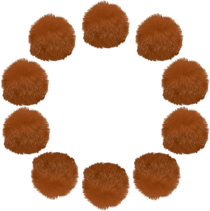 uxcell 2.8 Inch Faux Fur Pom Pom Balls, 10 Pcs Brown Fluffy Soft Faux Fur Pom Poms for Hats with Elastic Loop for DIY Knitting Hats Keychain Scarves Gloves Bags Shoes Accessories