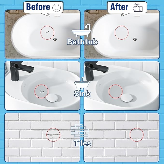 Tub and Tile Paint, White Touch Up Paint Pen for Bathtub, Repairs Countertops, Sinks, and Appliances, Porcelain Paint for Any Scratches Spots on Ceramic, Enamel, 1.5 fl Oz