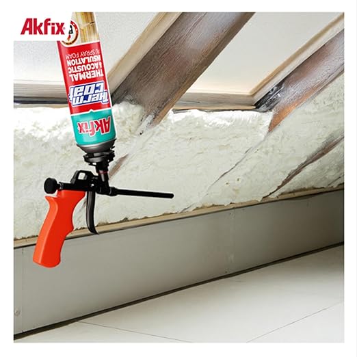 Akfix Thermcoat Fire Rated Spray Foam Insulation Kit 240 sq ft (12x27.1 oz.) - (R-Value 11.32/2 in) Closed Cell Expanding Wide Sealant Thermal Insulation for Walls and Attic - Gun & Cleaner Included
