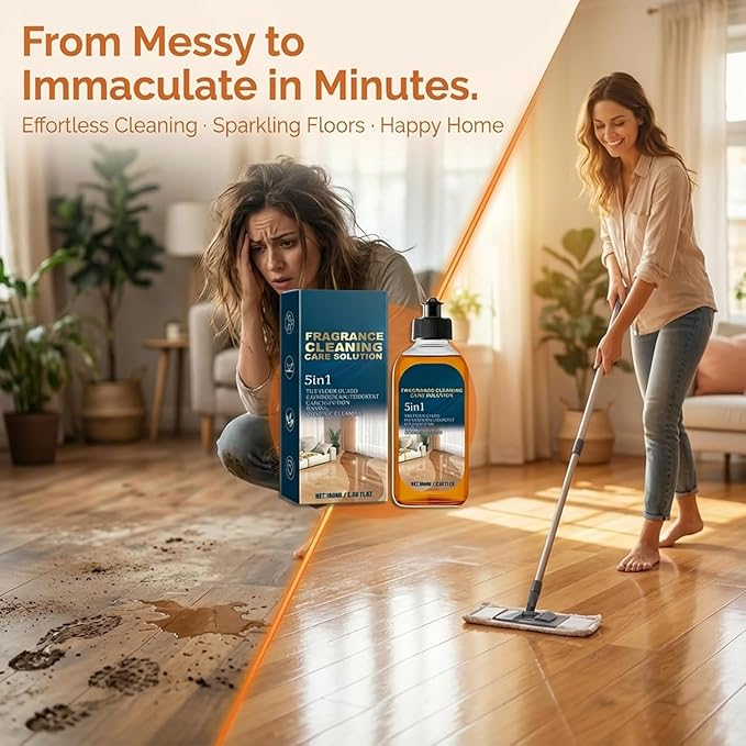 5 in 1 Floor Cleaner, 2026 New 5 in 1 Fast-Drying Fragrance Cleaning Care Solution, Dual-Action Stain and Odor Remover for Hardwood Floors, Natural Shine for Mopping Home Kitchen Bathroom (2Pcs)