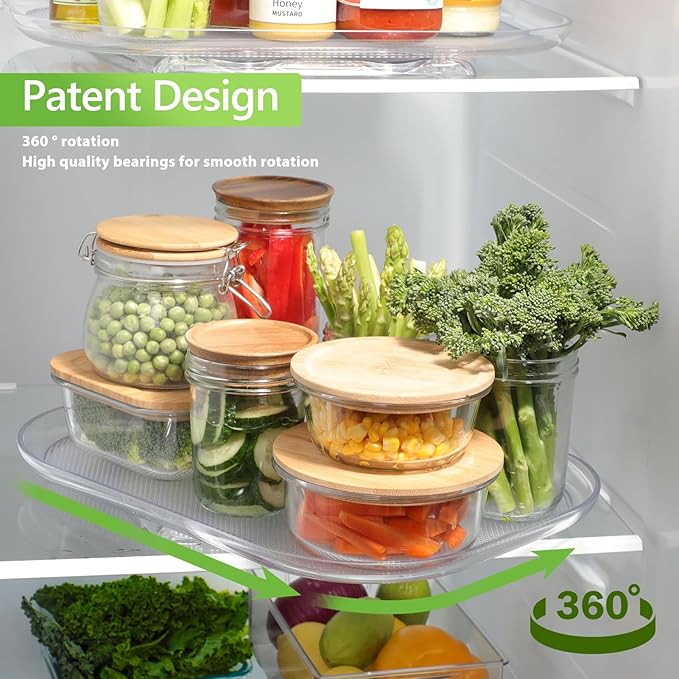 360 Degree Rotating Tray for Refrigerator, Neat and Orderly Storage Fridge Turntable, Anti Slip Organizer for Kitchen, Pantry, Cabinet (S)