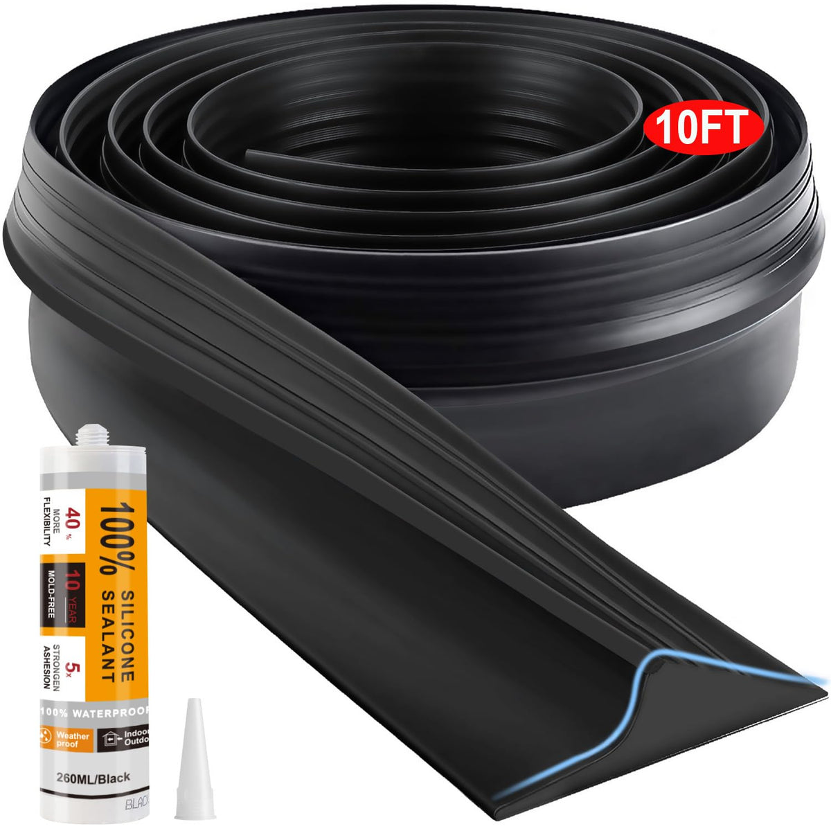 Jin&Bao Black Garage Door Threshold Seal 10FT Rubber Strip - Image 1