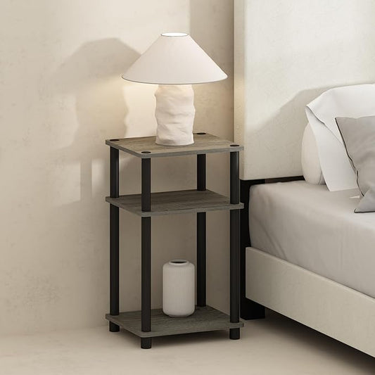 Furinno JUST Night Stand, 3-Tier Turn-N-Tube Nightstand, Toolless Bedside Table, End Table, Side Table with Open Storage for Bedroom, Living Room, Bathroom, French Oak