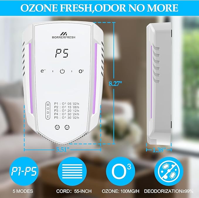 Cat Litter Deodorizer Air Ionizer Ozone Generator Odor Eliminator for Home Pets Litter Box Room Toilet Garage Air Purifier or Car, Rooms, Smoke 99% Pets Poof Odor Eliminator Odor Removal