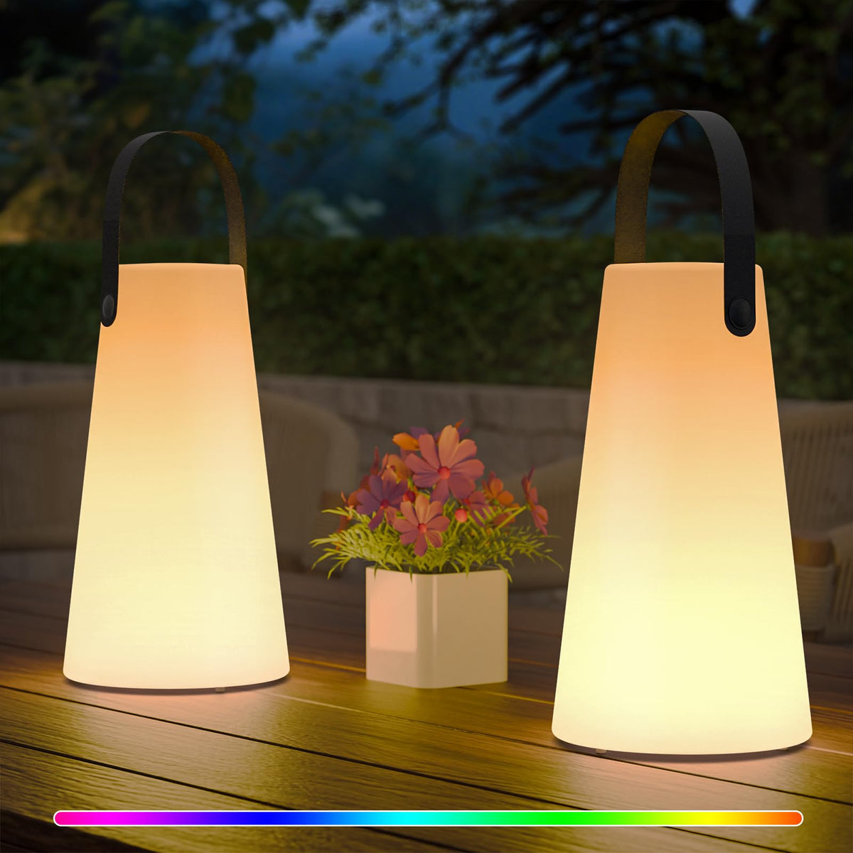 2 Pack Outdoor Lanterns Rechargeable Cordless Table Lamp with RGB - Image 1