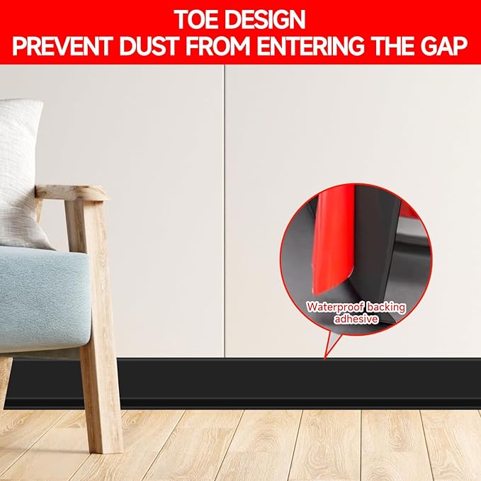 Flexible Baseboard Molding Trim 3 Inch(W) x 40 Feet(L) Self Adhesive Vinyl Wall Base Peel and Stick Cove Base,Rubber Wall Base. (Black)