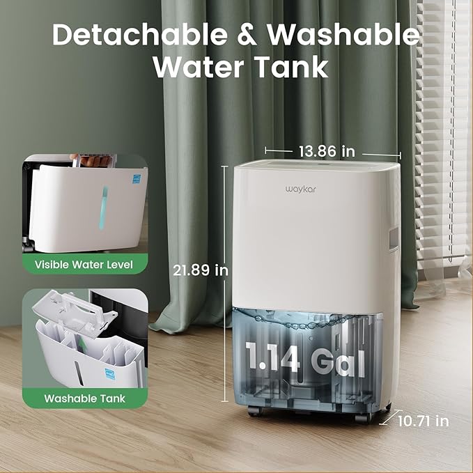 Waykar 120 Pints Energy Star Dehumidifier for Spaces up to 6,500 Sq. Ft at Home, in Basements and Large Rooms with Drain Hose and 1.14 Gallons Water Tank